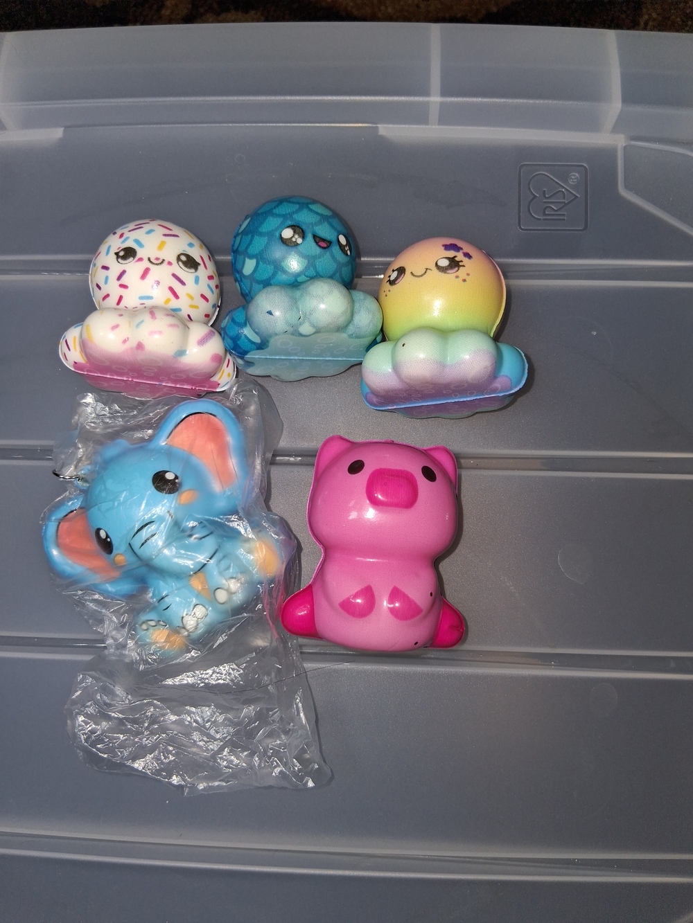 Cute Squishy Kids Toy Pack - Pink Pig, Blue Elephant & Rainbow Cloud Characters